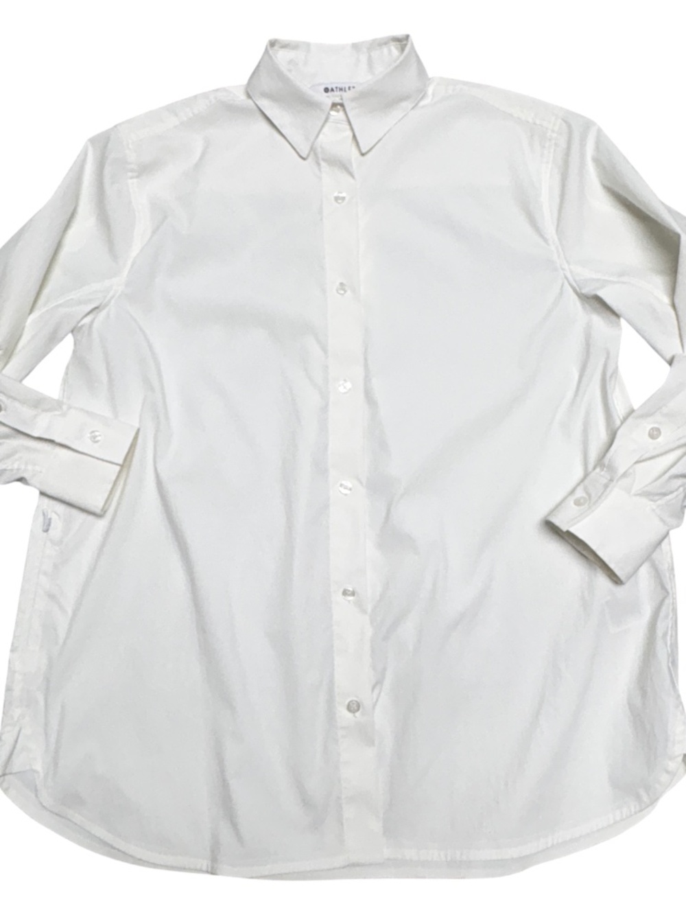 blouse shirt ATHLETA white XS button up side zip pocket long sleeve classic